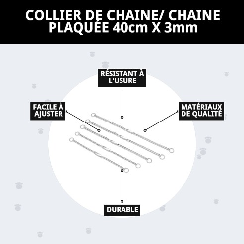 Collier Chaîne avec Plaque 40cm x 3mm pour Animaux de Compagnie