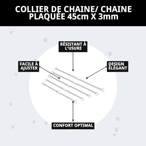 Collier Chaîne avec Plaque 45cm x 3mm pour votre Animal de Compagnie
