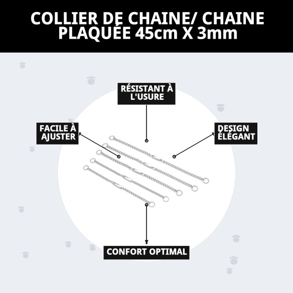 Collier Chaîne avec Plaque 45cm x 3mm pour votre Animal de Compagnie