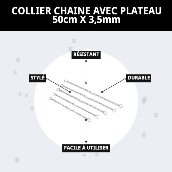 Collier chaîne avec plaque 50 cm x 3,5 mm pour animaux de compagnie.