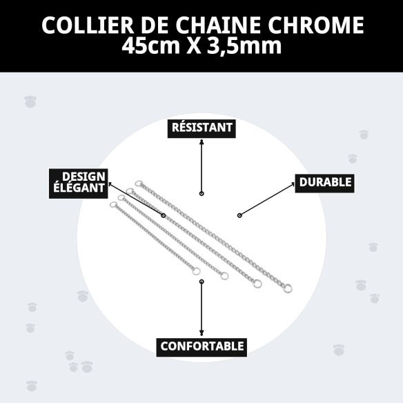 Collier Chaîne Chromé 45cm x 3,5mm pour votre animal de compagnie