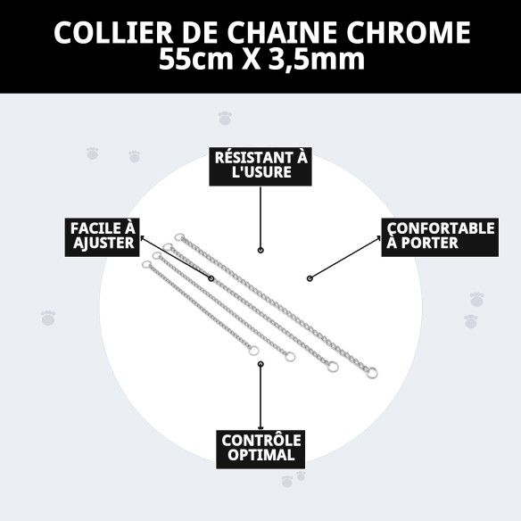Collier Chaîne Chromé 55 cm x 3,5 mm pour Animaux de Compagnie