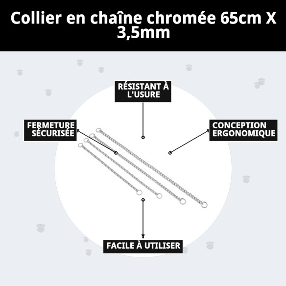 Collier Chaîne Chromé 65cm - Résistance et Style pour Animaux de Compagnie