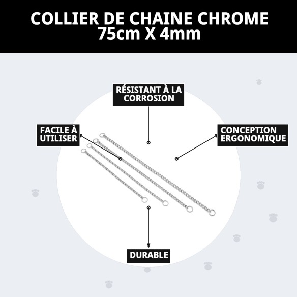 Collier en Chaîne Chromée pour Chien 75cm x 4mm