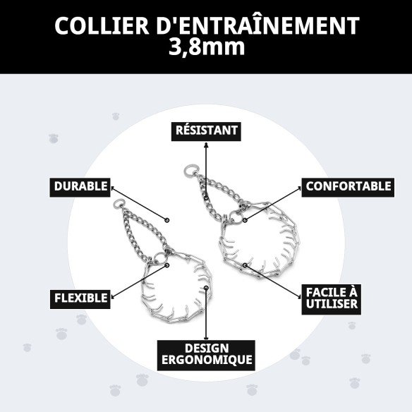 Collier d'éducation 3,8 mm - Efficace et Confortable pour votre Animal de Compagnie
