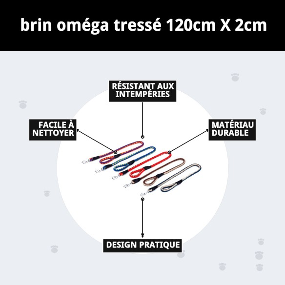 Ramal Omega Tressé 120 cm - Résistant et Confortable pour votre Animal de Compagnie