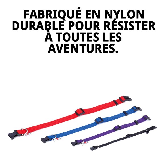 Collier en nylon lisse ajustable 25-40 cm pour animaux de compagnie.