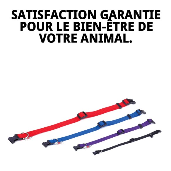 Collier en nylon lisse ajustable 25-40 cm pour animaux de compagnie.