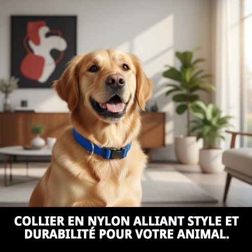 Collier en nylon lisse bleu 35-55 cm pour animaux de compagnie