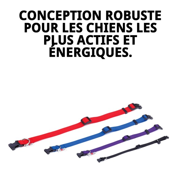 Collier en nylon lisse bleu 35-55 cm pour animaux de compagnie