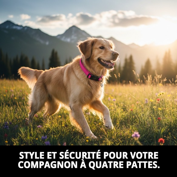 Collier en Nylon Uni pour Animaux - Noir et Rose 40-65 cm