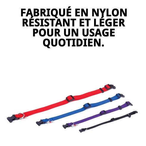 Collier en Nylon Uni pour Animaux - Noir et Rose 40-65 cm