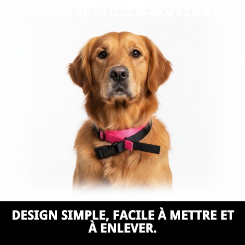 Collier en Nylon Uni pour Animaux - Noir et Rose 40-65 cm