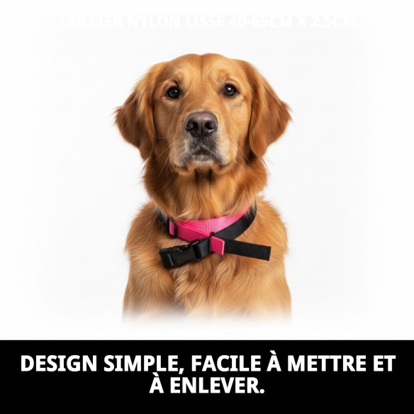 Collier en Nylon Uni pour Animaux - Noir et Rose 40-65 cm