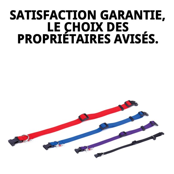 Collier en Nylon Uni pour Animaux - Noir et Rose 40-65 cm