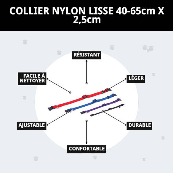 Collier en Nylon Uni pour Animaux - Noir et Rose 40-65 cm
