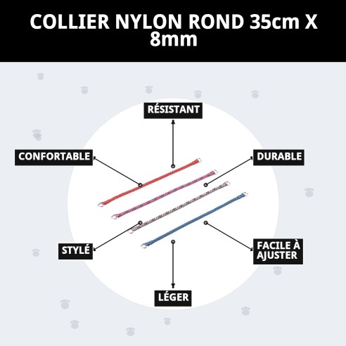 Collier en nylon rond 35 cm x 8 mm - Confort et style