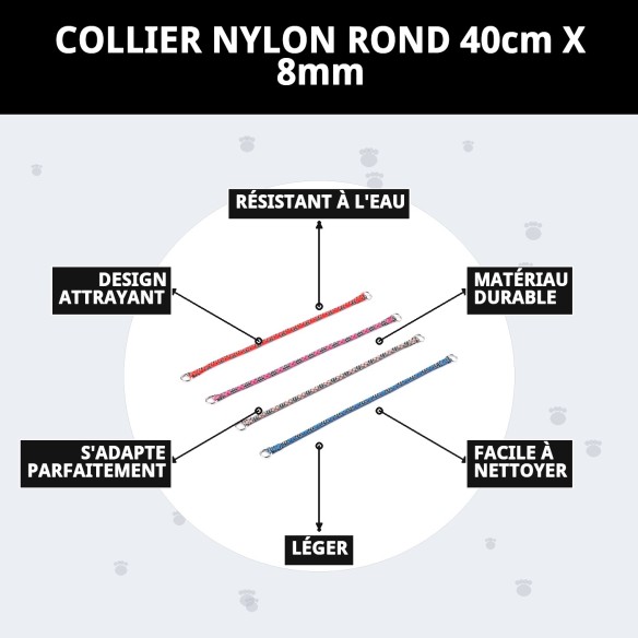 Collier en nylon rond 40 cm x 8 mm pour animaux de compagnie