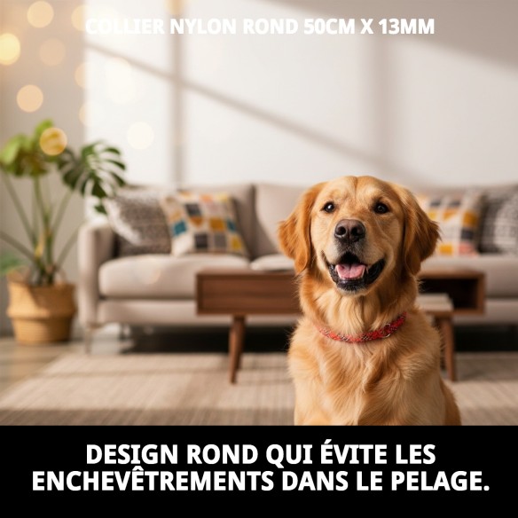 Collier en nylon rond 50 cm x 13 mm pour animaux de compagnie.