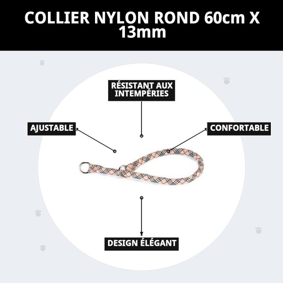 Collier en nylon rond 60 cm x 13 mm pour animaux de compagnie