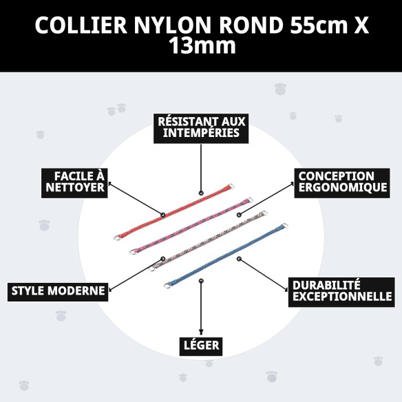 Collier en nylon rond 55 cm x 13 mm pour animaux actifs