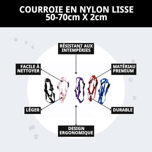 Harnais en Nylon Lisse 50-70 cm Idéal pour Votre Animal de Compagnie