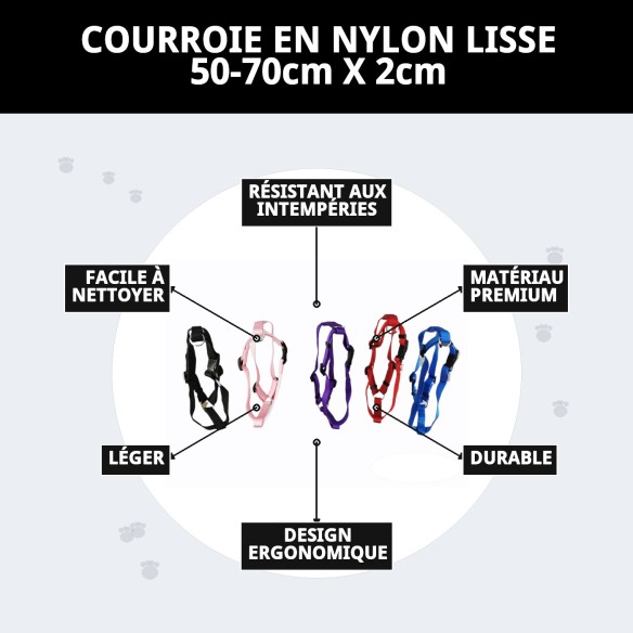 Harnais en Nylon Lisse 50-70 cm Idéal pour Votre Animal de Compagnie