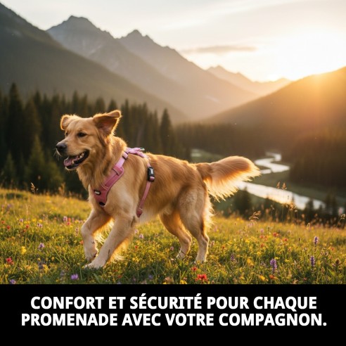 Harnais en nylon lisse extra rose 90-110 cm pour animaux de compagnie.