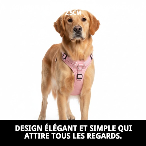 Harnais en nylon lisse extra rose 90-110 cm pour animaux de compagnie.
