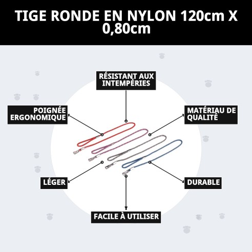 Ramal en Nylon Rond 120cm x 0,80cm pour Animaux de Compagnie