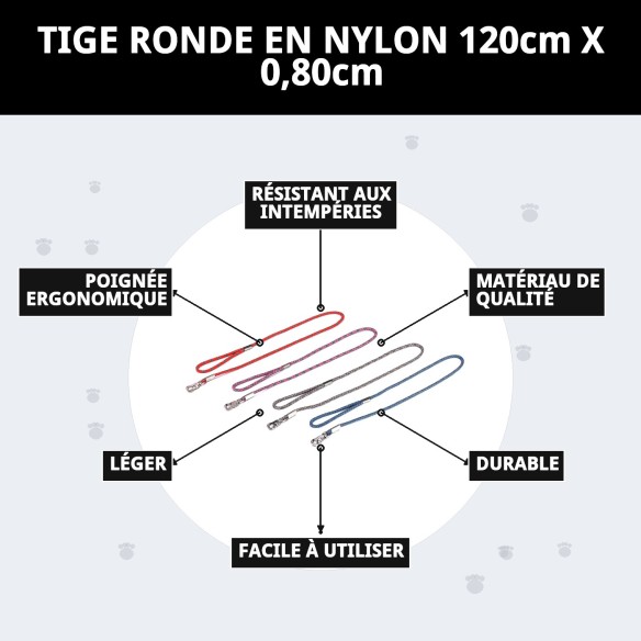 Ramal en Nylon Rond 120cm x 0,80cm pour Animaux de Compagnie