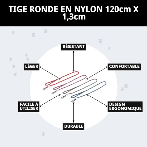 Ramal en nylon rond 120 cm x 1,3 cm pour animaux de compagnie.