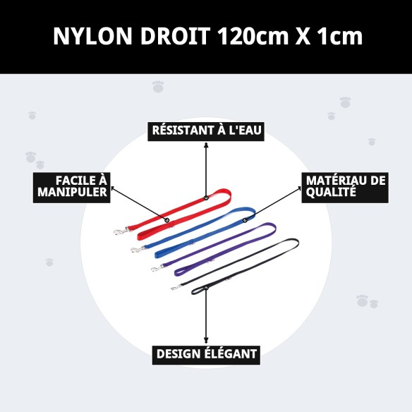 Ramal en Nylon Lisse 120cm x 1cm pour Animaux de Compagnie en Sécurité
