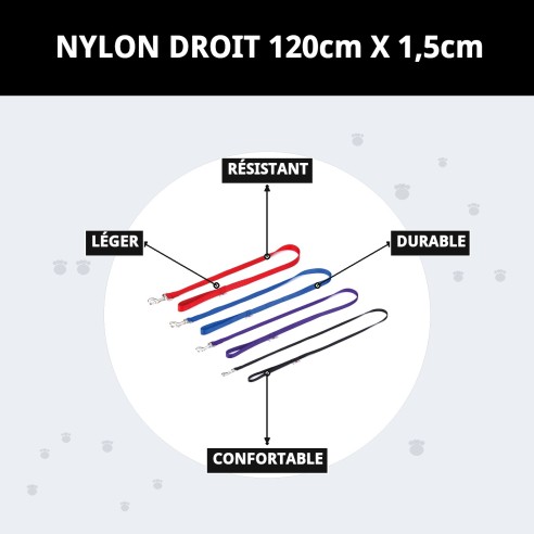 Sangle en nylon lisse 120 cm x 1,5 cm pour animaux de compagnie