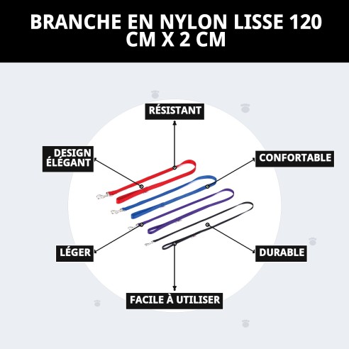 Ramal en Nylon Lisse Rose 120 cm x 2 cm pour Animaux de Compagnie