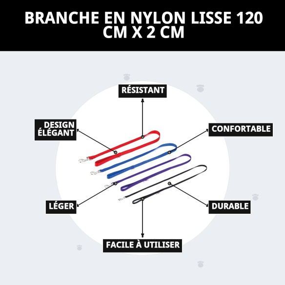 Ramal en Nylon Lisse Rose 120 cm x 2 cm pour Animaux de Compagnie