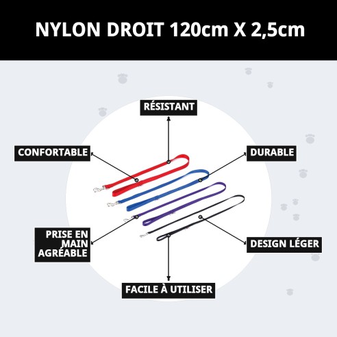 Rameau en nylon lisse 120 cm x 2,5 cm pour animaux de compagnie