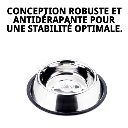 Bol en Acier Antidérapant 18cm - 0,90L pour Animaux de Compagnie