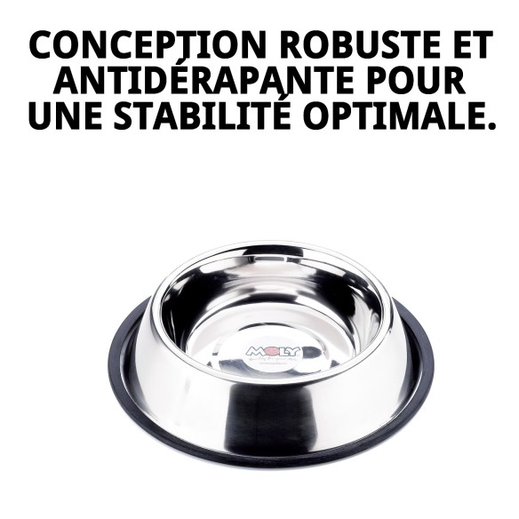Bol en Acier Antidérapant 18cm - 0,90L pour Animaux de Compagnie