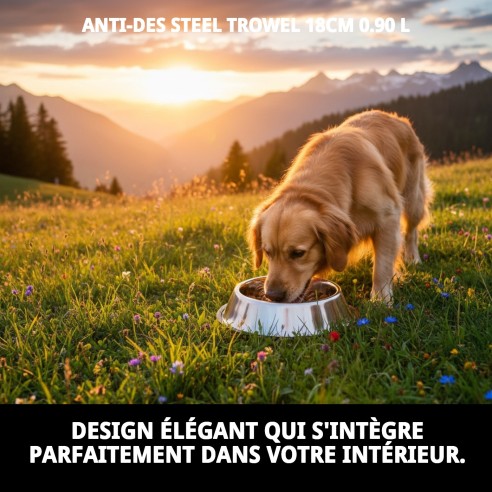 Bol en Acier Antidérapant 18cm - 0,90L pour Animaux de Compagnie