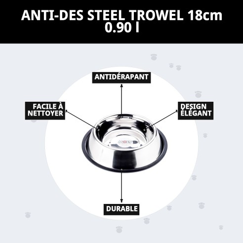 Bol en Acier Antidérapant 18cm - 0,90L pour Animaux de Compagnie