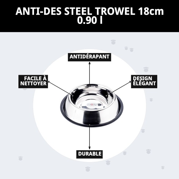Bol en Acier Antidérapant 18cm - 0,90L pour Animaux de Compagnie