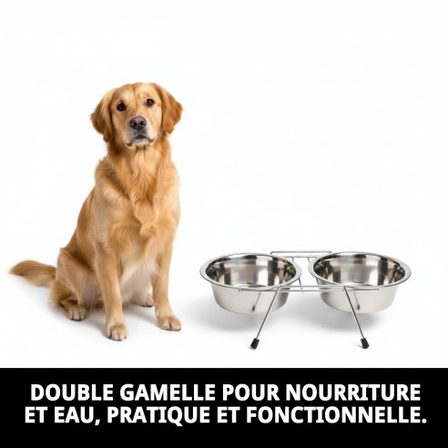 Bol double 21 cm avec support - Idéal pour les animaux de compagnie
