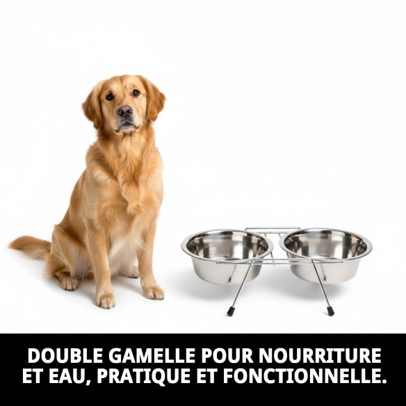 Bol double 21 cm avec support - Idéal pour les animaux de compagnie