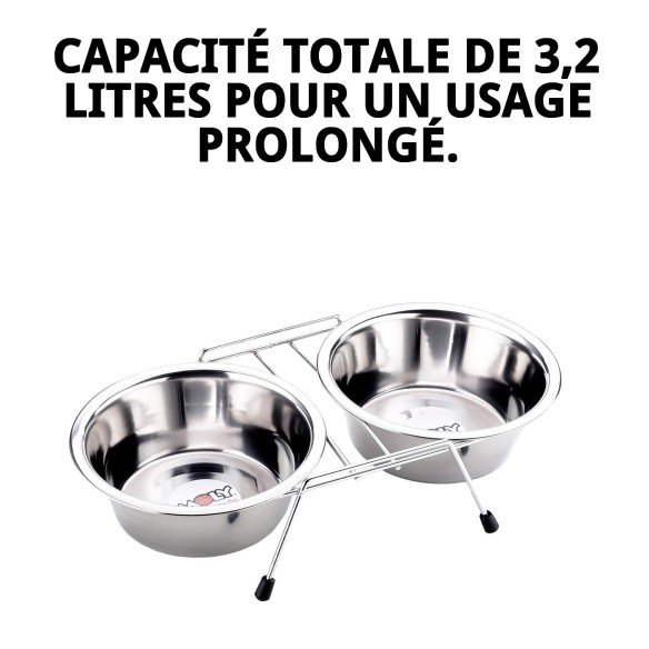 Bol double 21 cm avec support - Idéal pour les animaux de compagnie