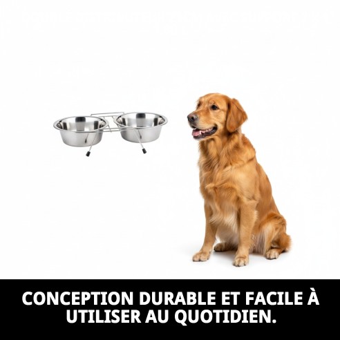 Bol double 21 cm avec support - Idéal pour les animaux de compagnie