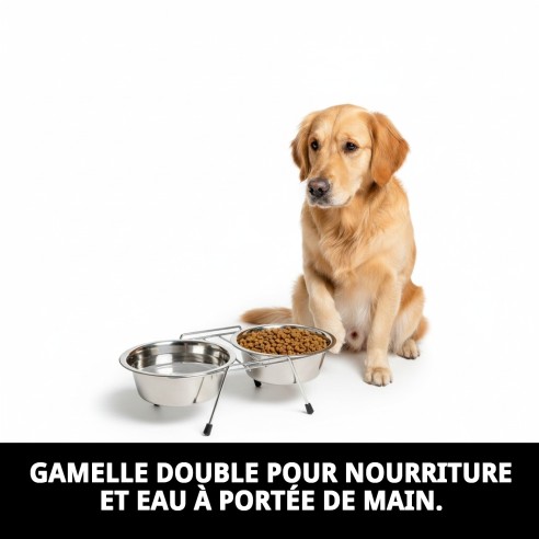 Bols de nourriture double 25 cm avec support - Idéal pour les animaux de compagnie