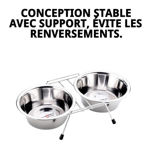 Bols de nourriture double 25 cm avec support - Idéal pour les animaux de compagnie