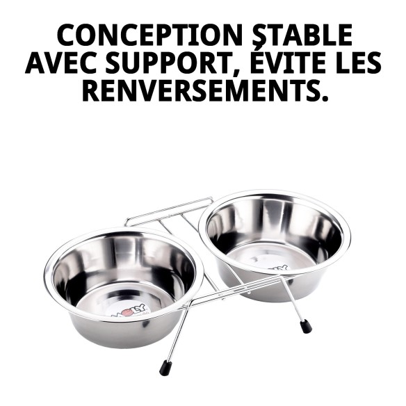 Bols de nourriture double 25 cm avec support - Idéal pour les animaux de compagnie