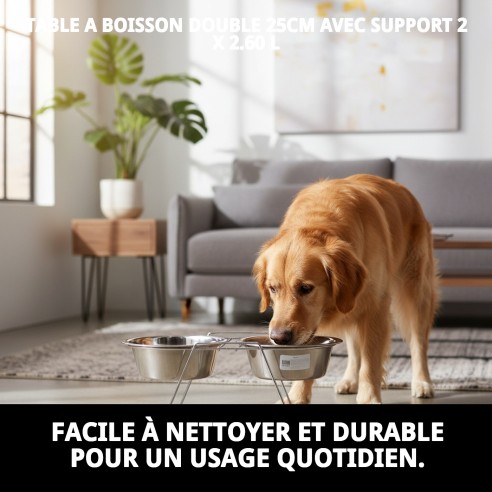 Bols de nourriture double 25 cm avec support - Idéal pour les animaux de compagnie
